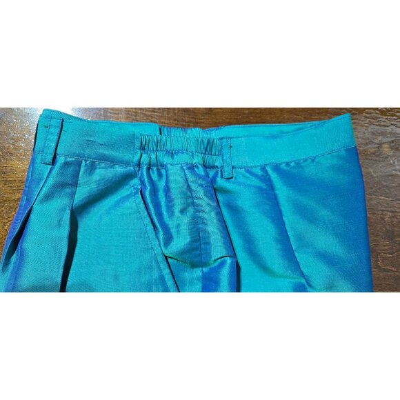 Vtg Cedro 2 Piece Womens Suit Sz S/M Iridescent Teal Blue 100% Silk Pantsuit Set - Picture 14 of 16